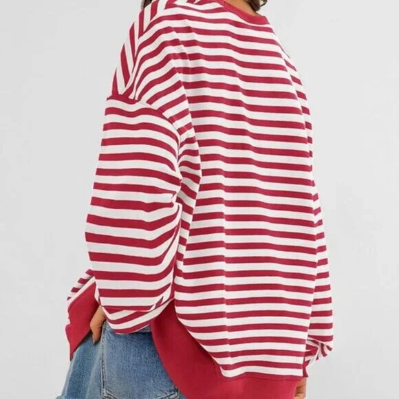 Red & White Striped Oversized Sweatshirt - Picture 2 of 3